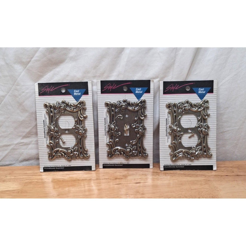 Lot of 3 American Tack & Hardware Switch Plate Outlet Cover Cast Metal Floral